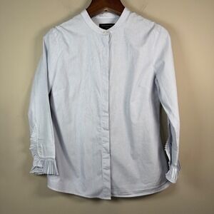 Banana Republic Blue/White Pinstripe Accordion Pleated Wrist Cuff Shirt Size 10